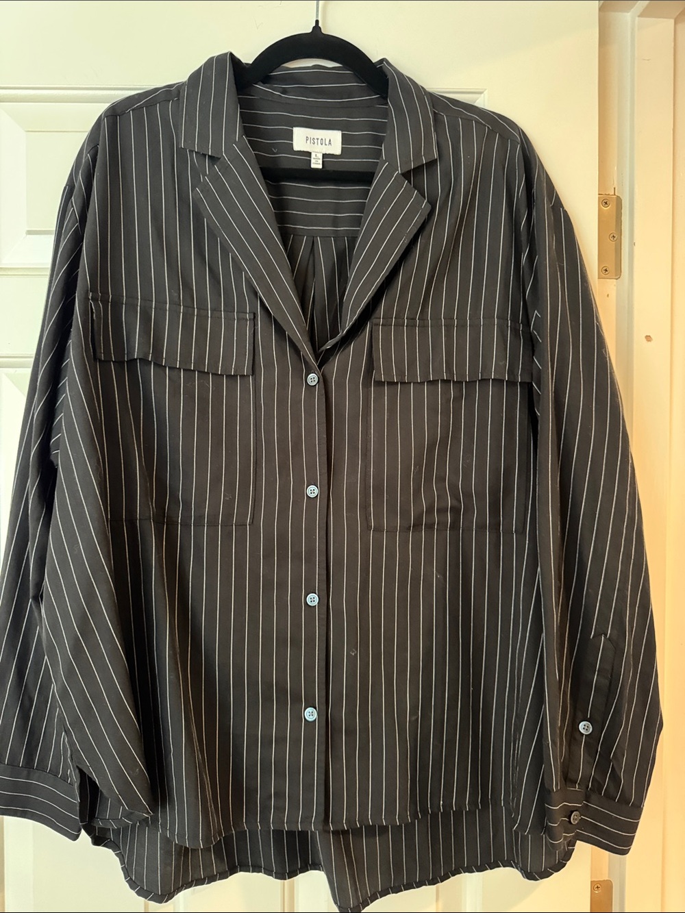 pistola Black with White Pinstripe Lightweight Shirt Jacket